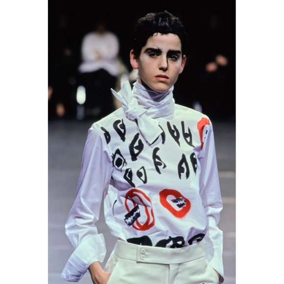 COMME DES GARCON 2000 FW Rei Kawakubo Black Long Sleeve Neck Tie Blouse - Picture 11 of 11